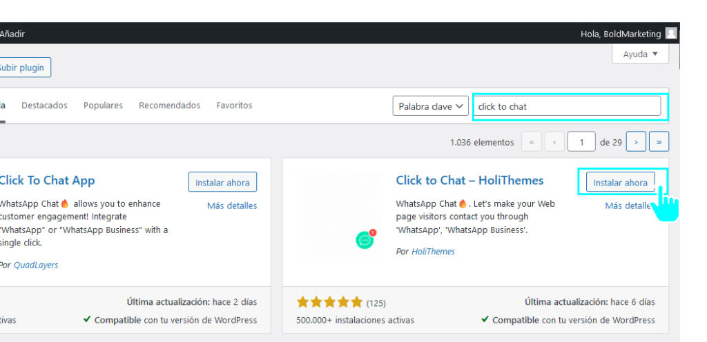 Instalar plugin Click to Chat