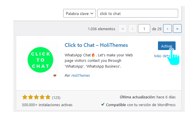 Activar plugin Click to Chat en WordPress